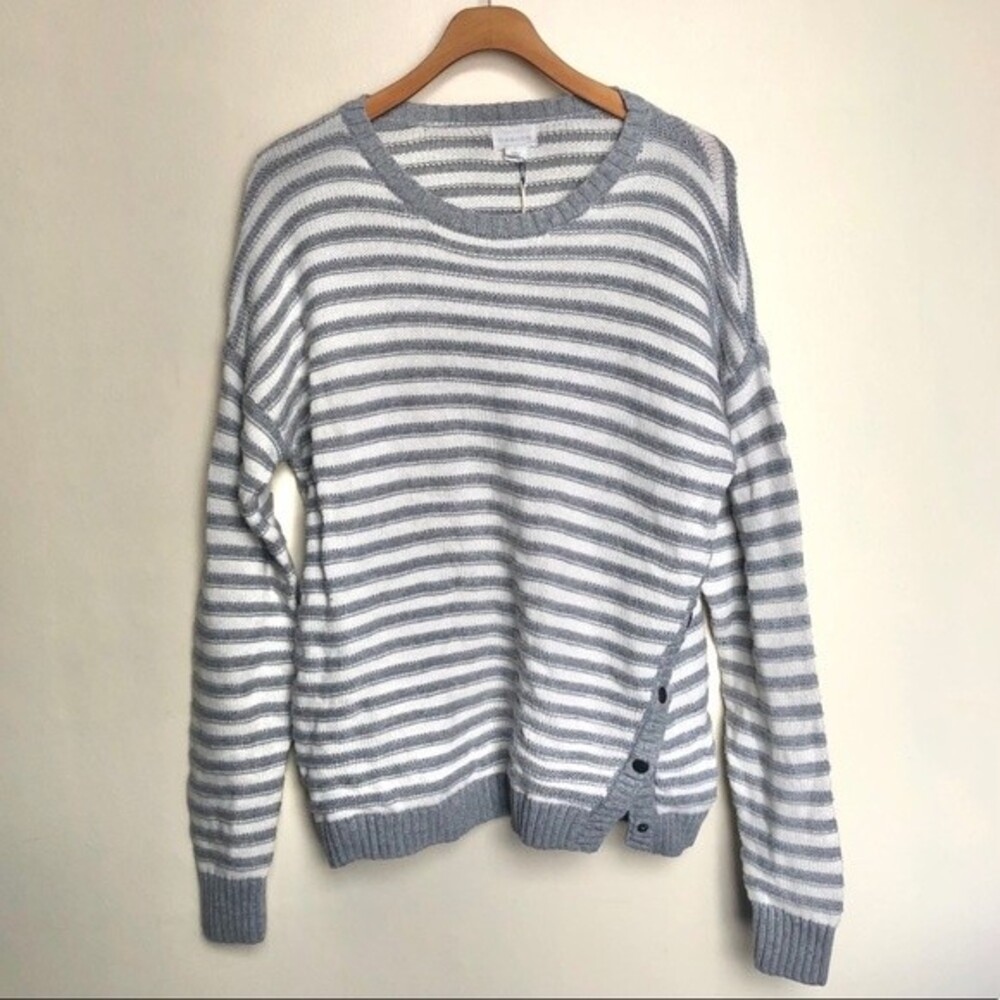 Caslon Grey & White Stripe Sweater NWT Size Large Winter Comfy Cozy